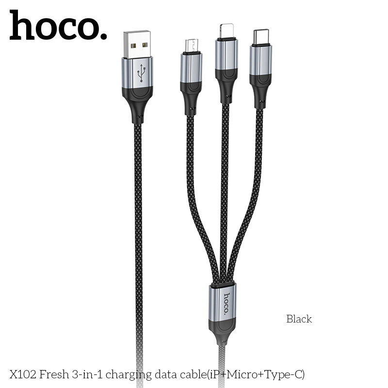 Hoco 3-in-1 USB A to Micro+Type C+Lighting Data Cable Hoco 3-in-1 USB A to Micro+Type C+Lighting Data Cable